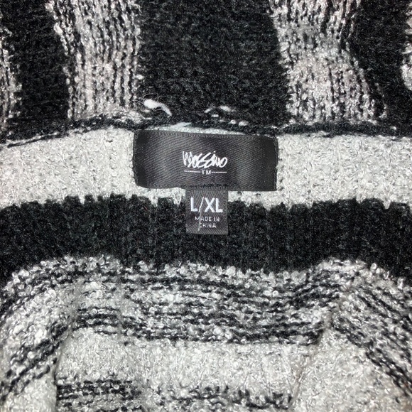 MOSSIMIO Black and White Stripe Open Front Knit Cardigan Poncho - Picture 5 of 6